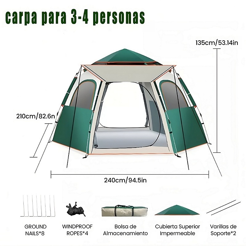 Tienda Automática Casa De Campaña 4 Personas Grande Camping