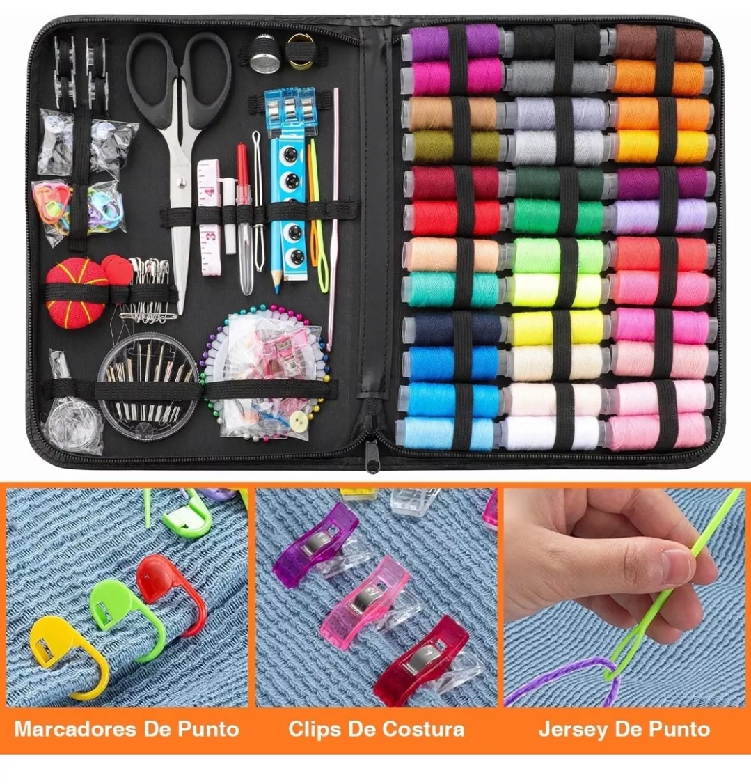 Kit de costura para adultos y niños, accesorios y suministros de costura,  kit de emergencia organizador de costura, caja de coser con hilo de coser