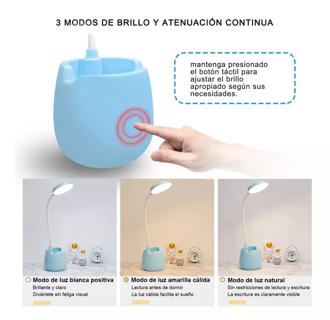 Lámpara Led De Escritorio Usb Recargable Con Portalapices