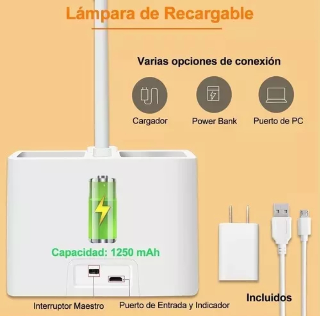 Lámpara De Escritorio Led Usb Recargable Con Portalapices