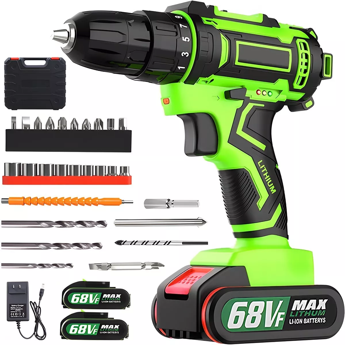 Taladro Atornillador Eléctrico Inalámbrico C/2 Baterías 68vf