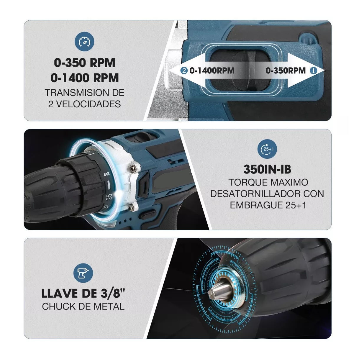 Kit Taladro Atornillador De Impacto Inalámbrico 24 Piezas