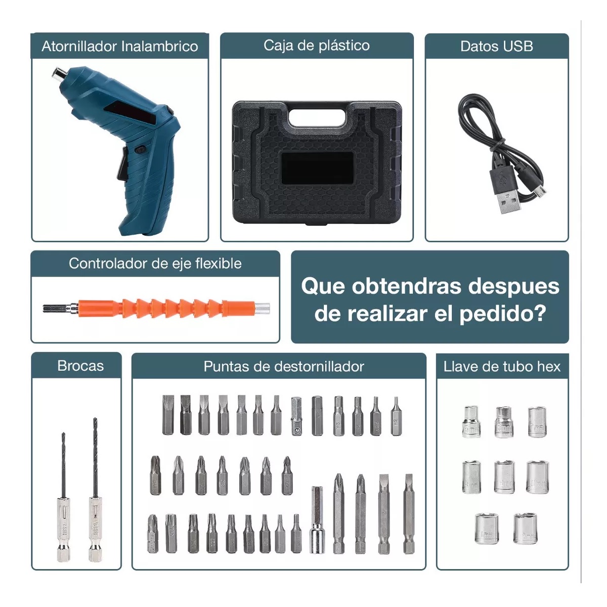 Kit De Desarmador Eléctrico Inalámbrico De 3.6v, 46 Piezas