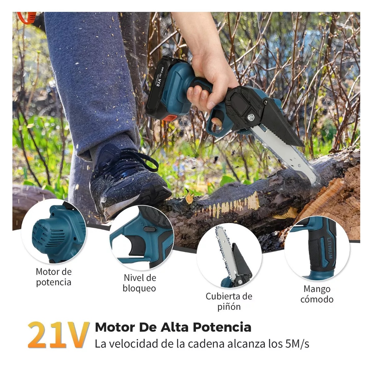 Motosierra Eléctrica Portatil Con 2 Baterías 