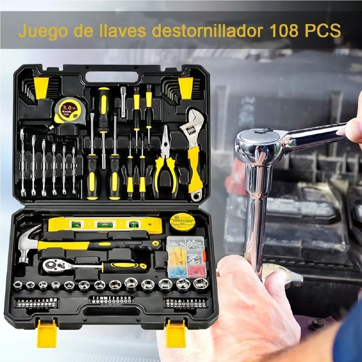 Juego De Herramientas Mecánicas Domésticas Reparación 108 Pzas