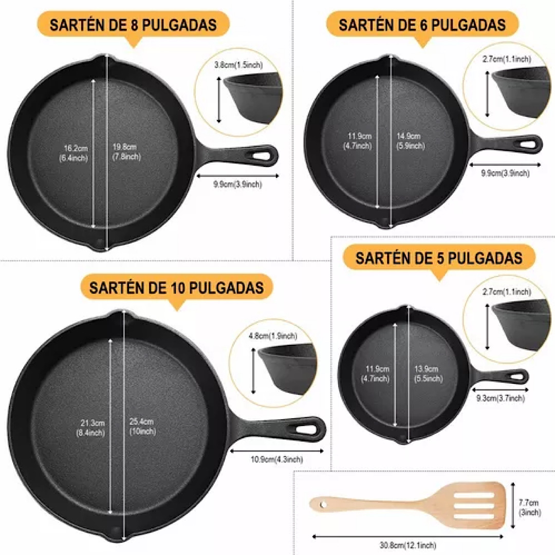Sarten Hierro Fundido Sarten Antiadherente Con Espátula Kit