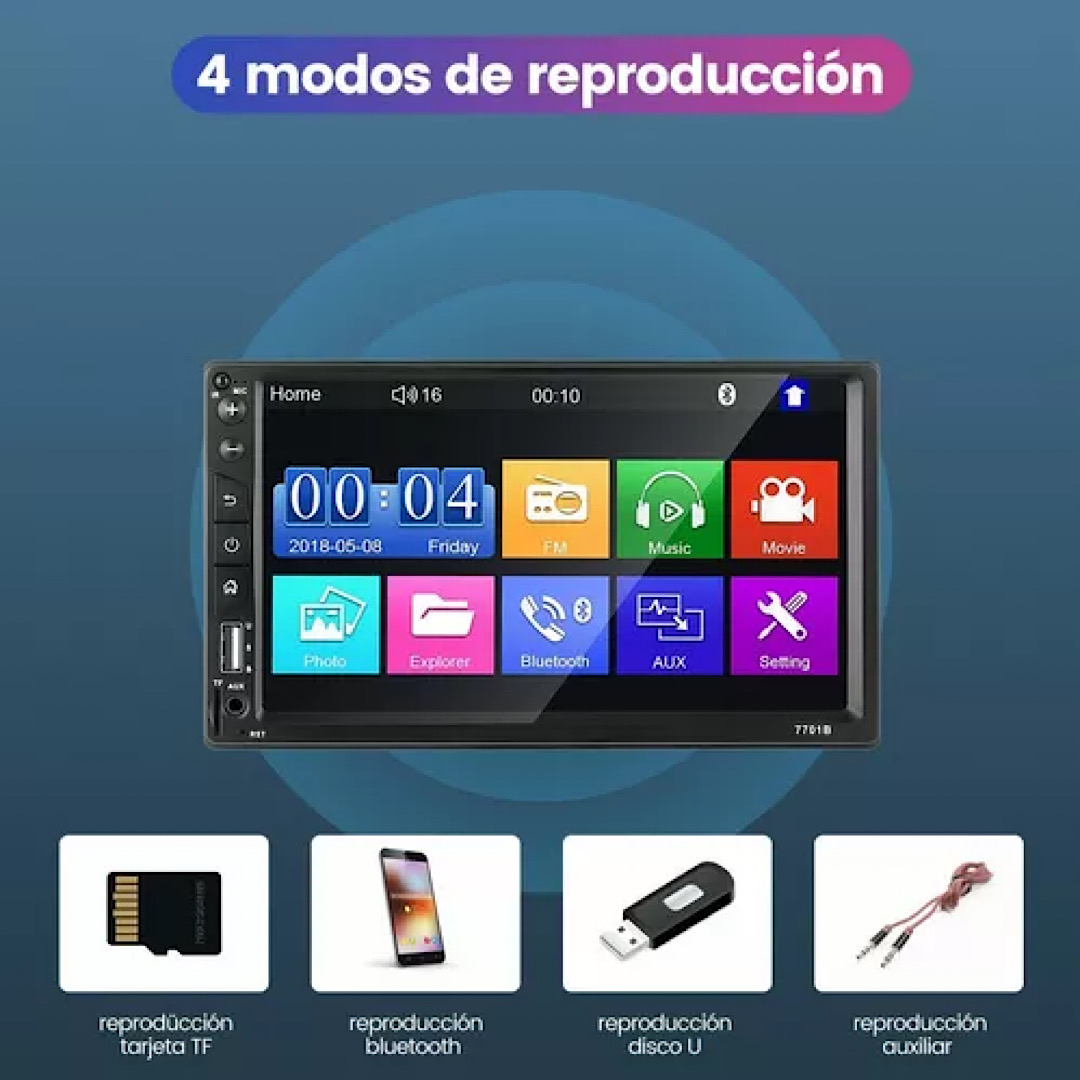 Autoestéreo 7701b 2 Din De 7 In Con Entrada Aux + Cámara