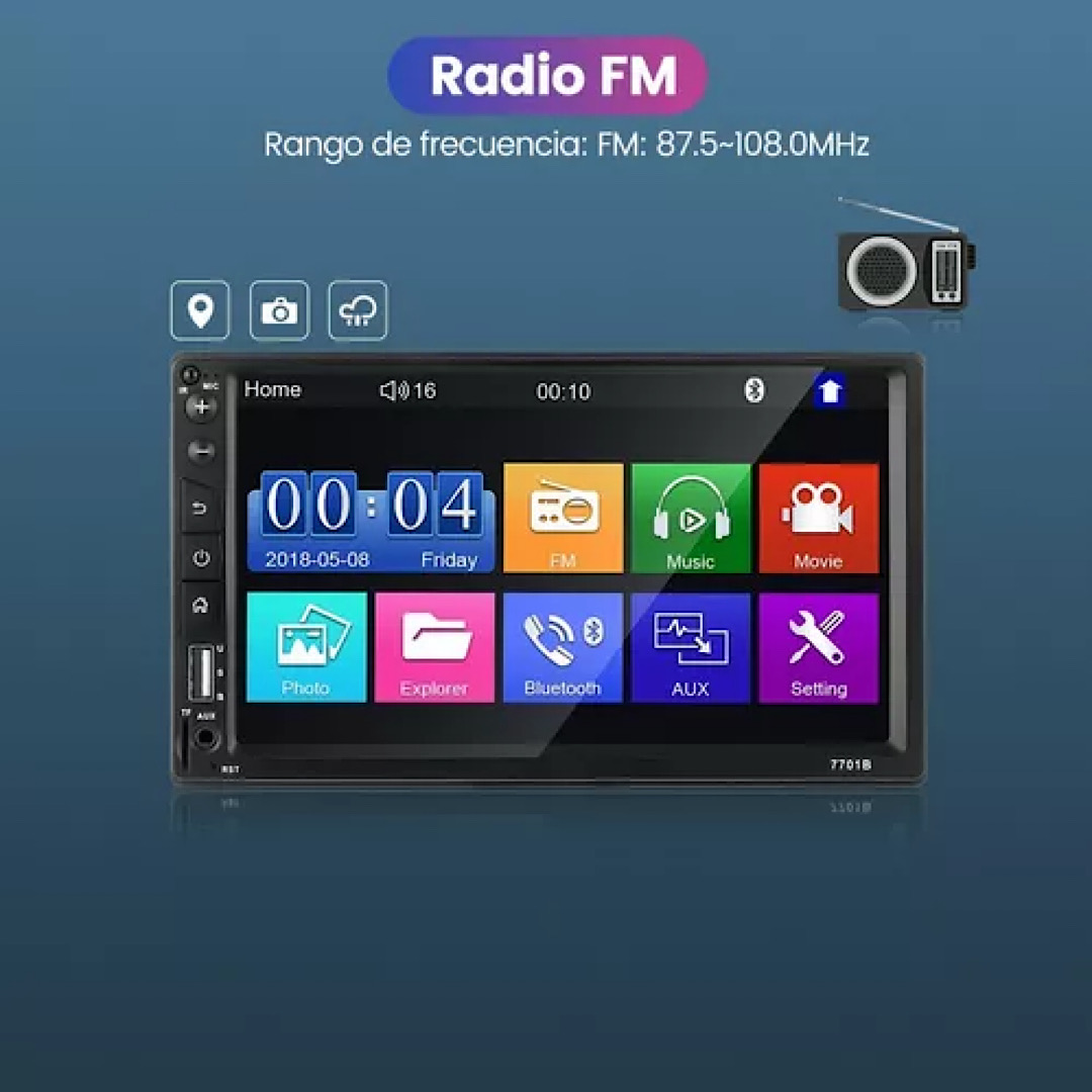 Autoestéreo 7701b 2 Din De 7 In Con Entrada Aux + Cámara