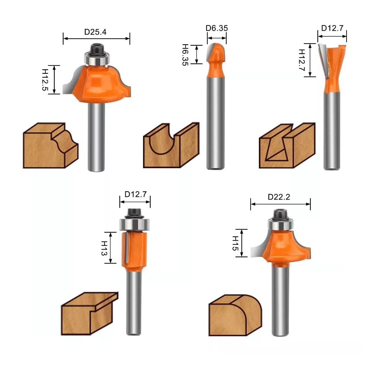 Juego Brocas Router Taladro 1/4 15 Pz Herramienta