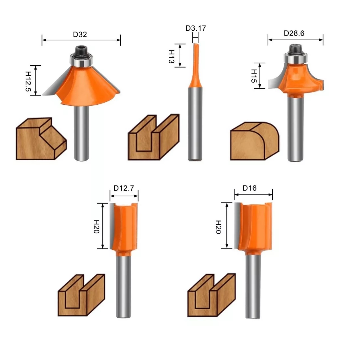 Juego Brocas Router Taladro 1/4 15 Pz Herramienta