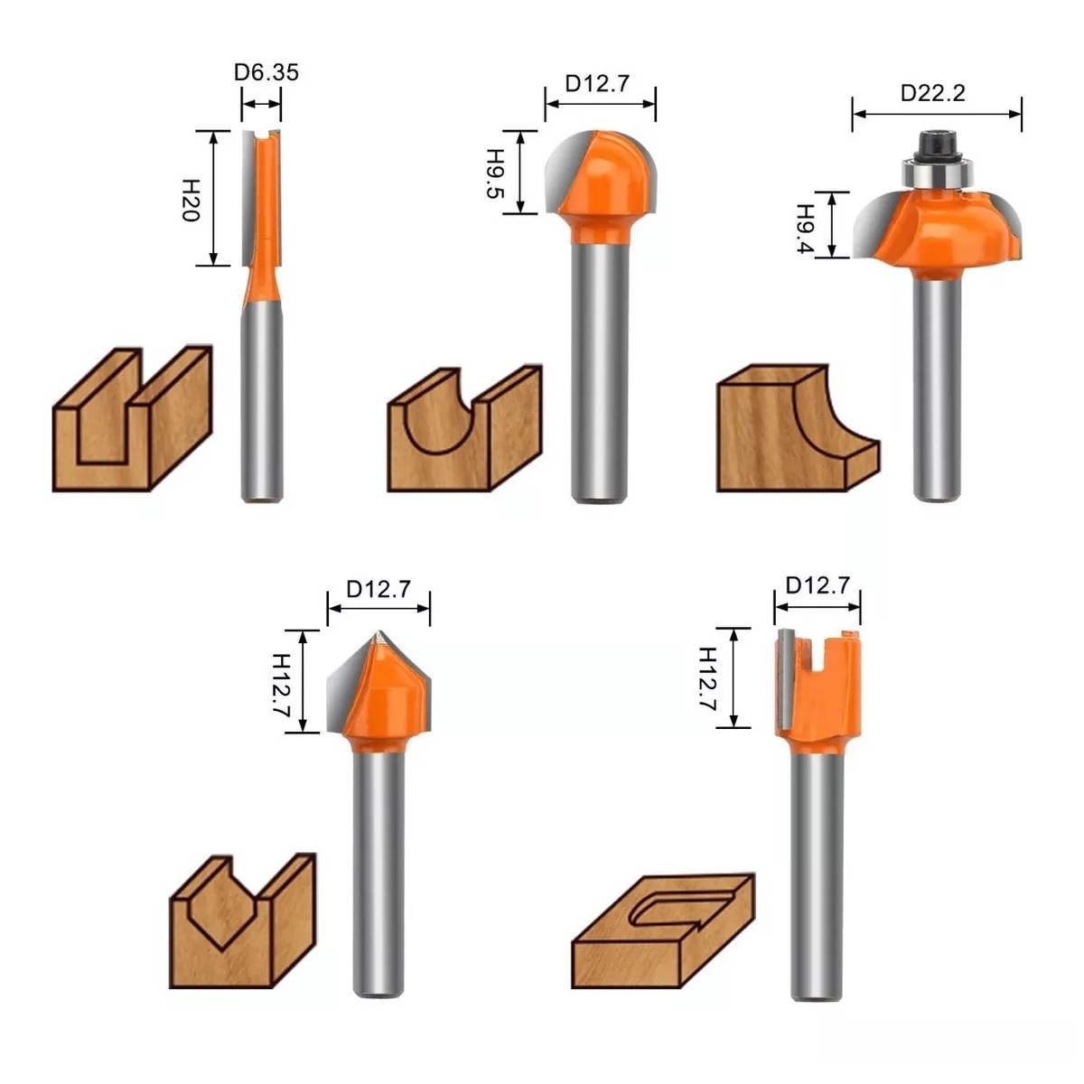 Juego Brocas Router Taladro 1/4 15 Pz Herramienta