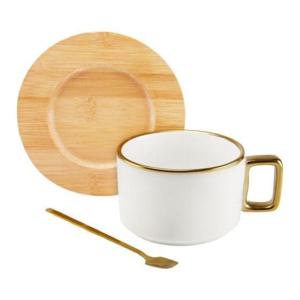 Kit de Tazas de Cerámica Con Base de Bambú