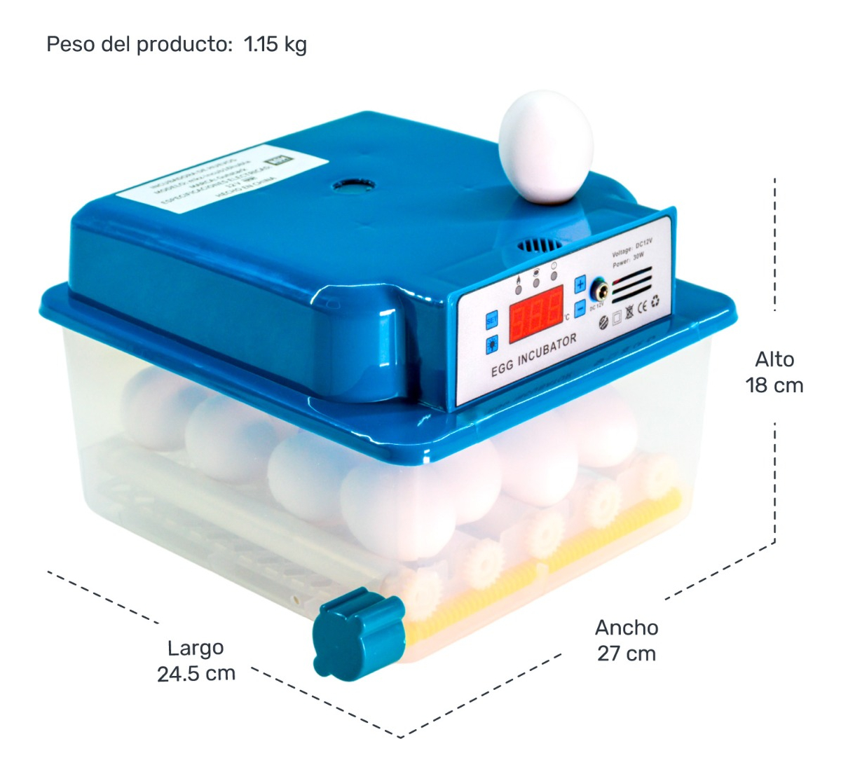 Incubadora Automatica Pollos 16 Huevos Ovoscopio Aves