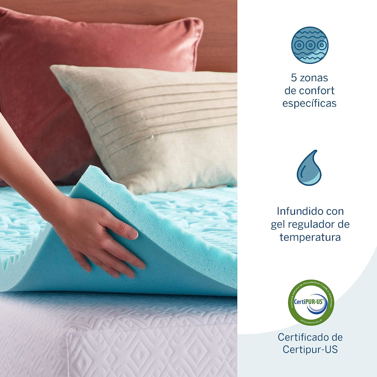 Topper Sobrecolchón de Memory Foam con Gel Lucid, 5 zonas, 5 cm, Matrimonial