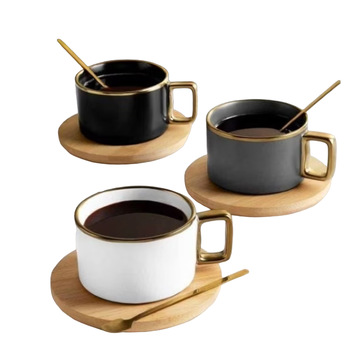 Kit de Tazas de Cerámica Con Base de Bambú