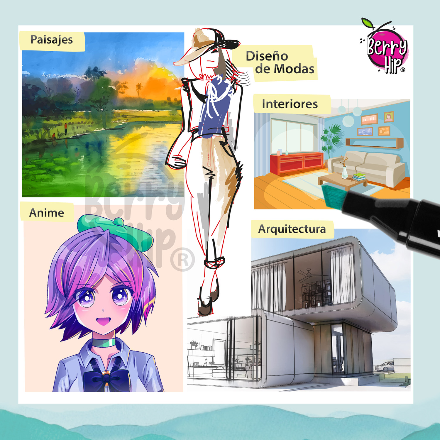 Set De 80 Plumones Marcadores Con Doble Punta Berry Hip