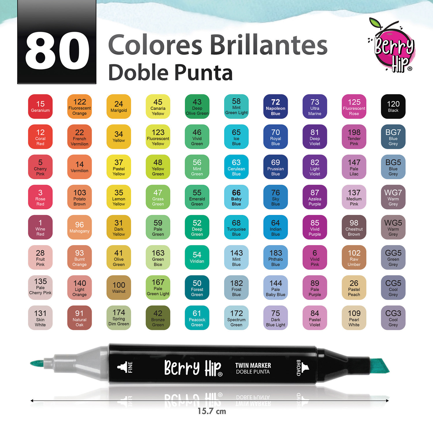 Set De 80 Plumones Marcadores Con Doble Punta Berry Hip