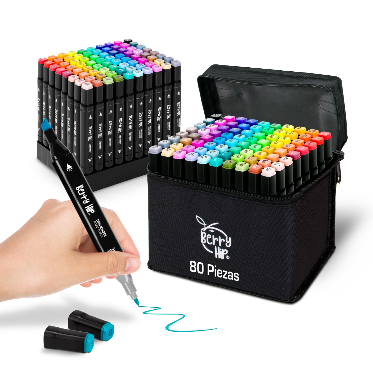 Set De 80 Plumones Marcadores Con Doble Punta Berry Hip