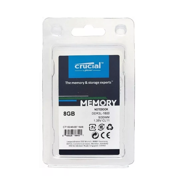 Memoria RAM 8 Gb Crucial DDR3L 1600 Mhz Ct102464bf160b