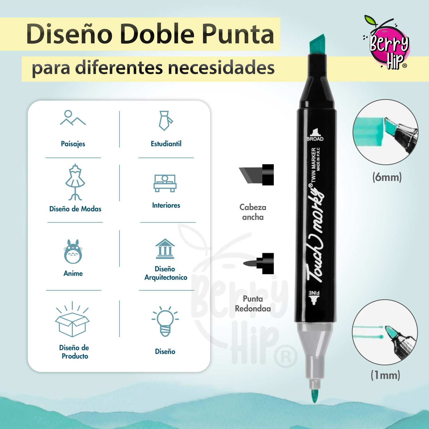 Set De 60 Plumones Marcadores Doble Punta Berry Hip 