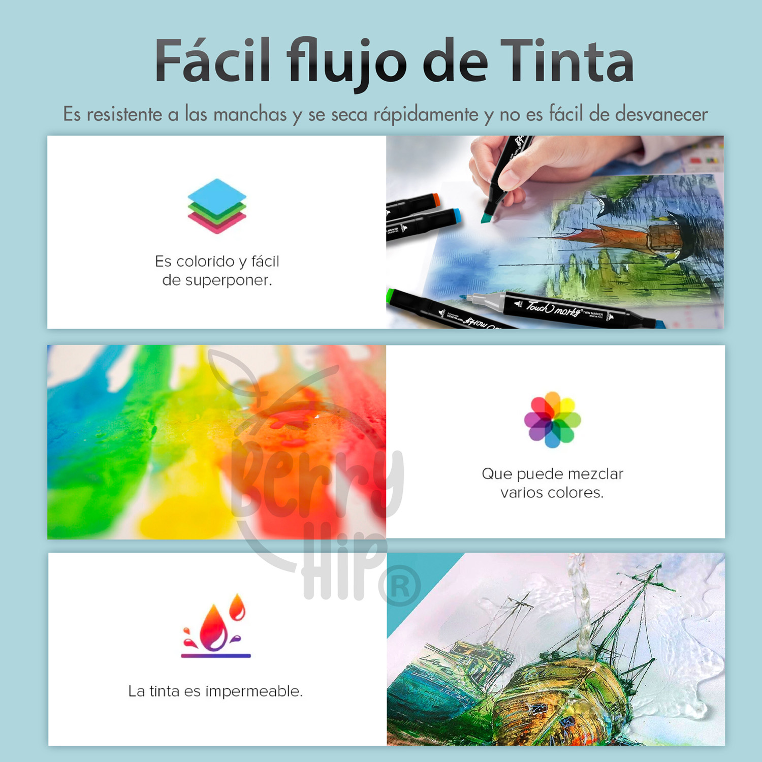 Set De 60 Plumones Marcadores Doble Punta Berry Hip 