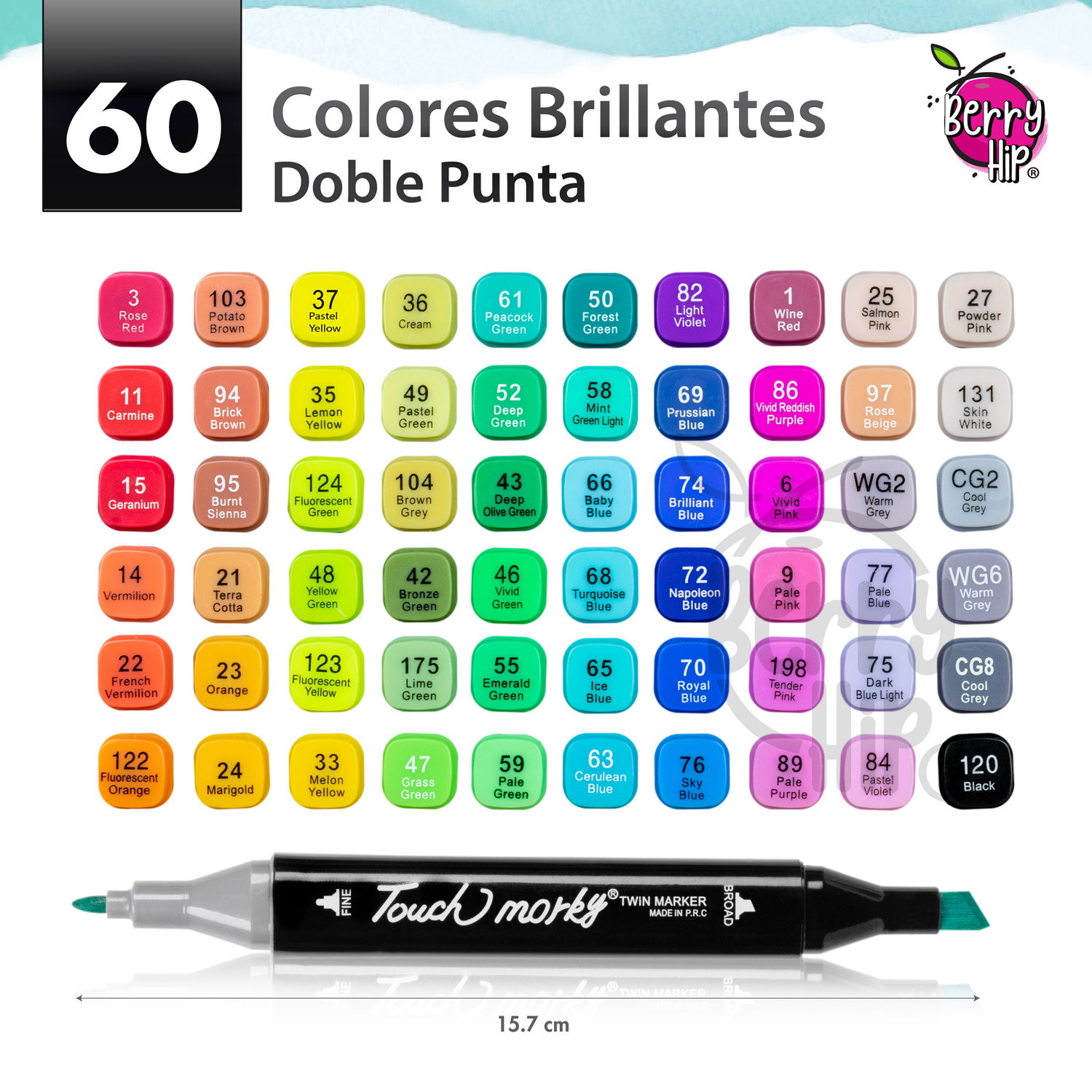 Set De 60 Plumones Marcadores Doble Punta Berry Hip 