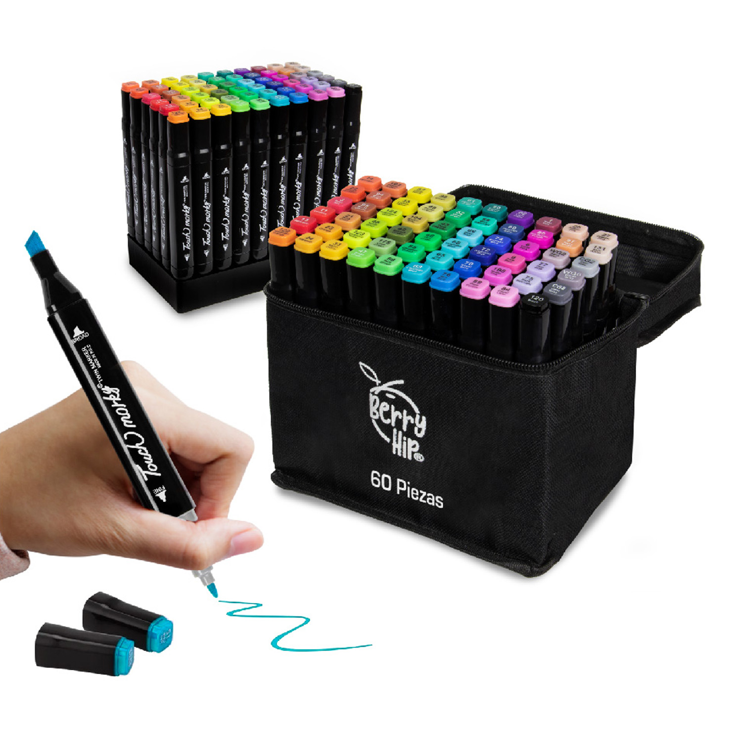 Set De 60 Plumones Marcadores Doble Punta Berry Hip 