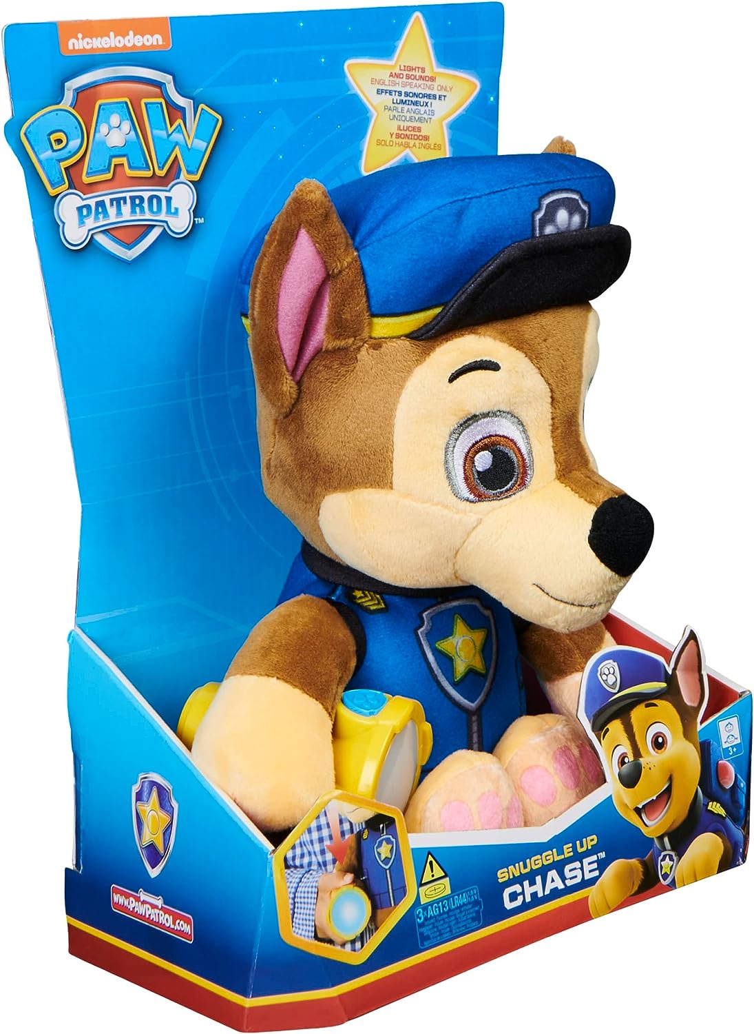 Paw Patrol Snuggle Up Peluche Chase Con Sonido Y Linterna.