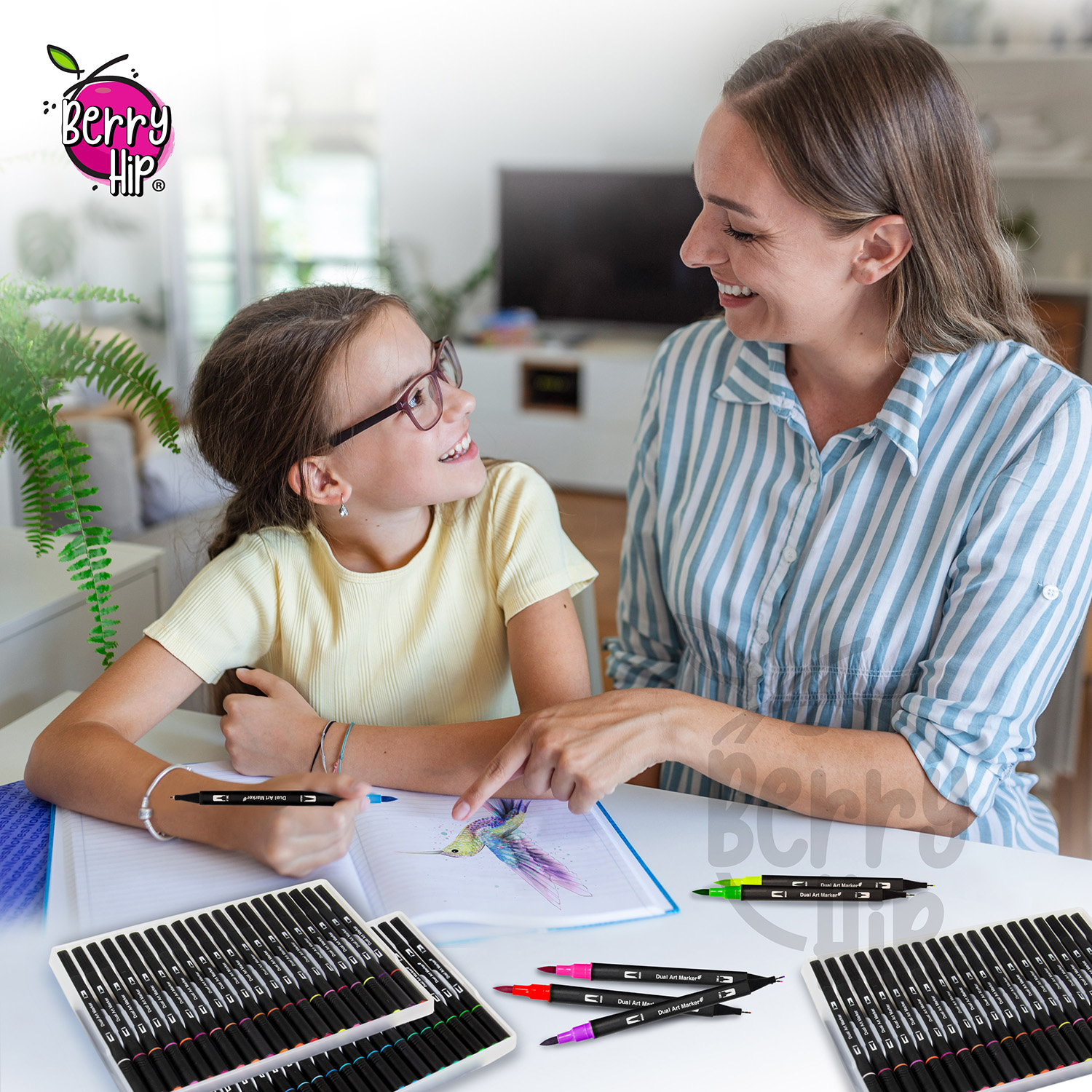 Set De 60 Plumones Punta de Pincel Rotuladores Berry Hip