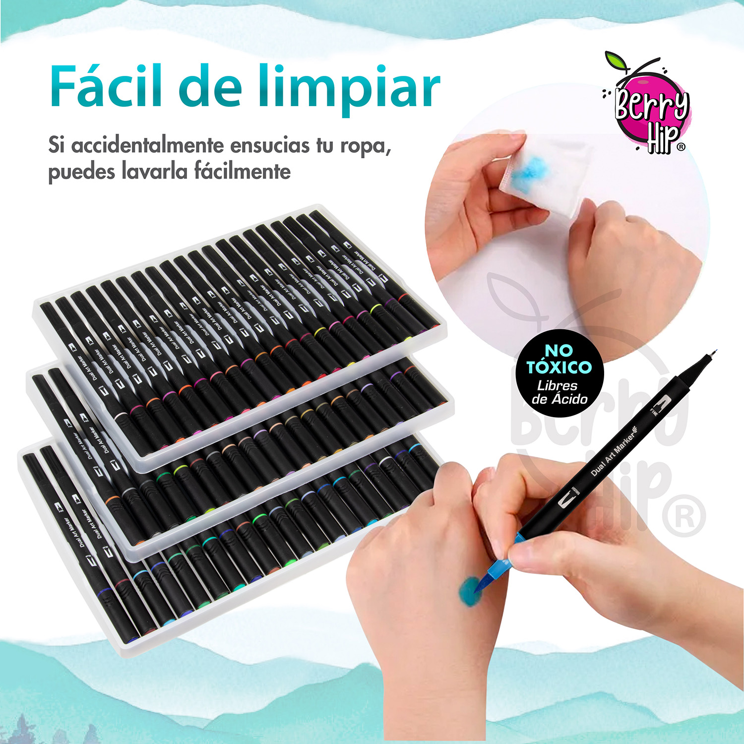 Set De 60 Plumones Punta de Pincel Rotuladores Berry Hip