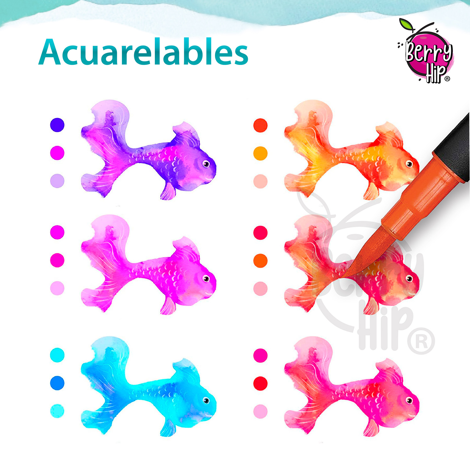 Set De 60 Plumones Punta de Pincel Rotuladores Berry Hip