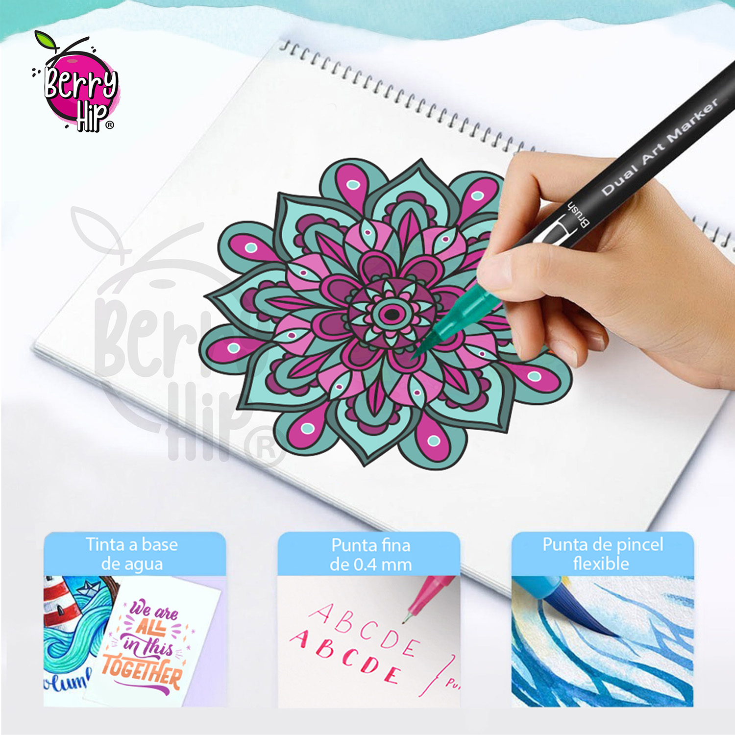 Set De 60 Plumones Punta de Pincel Rotuladores Berry Hip