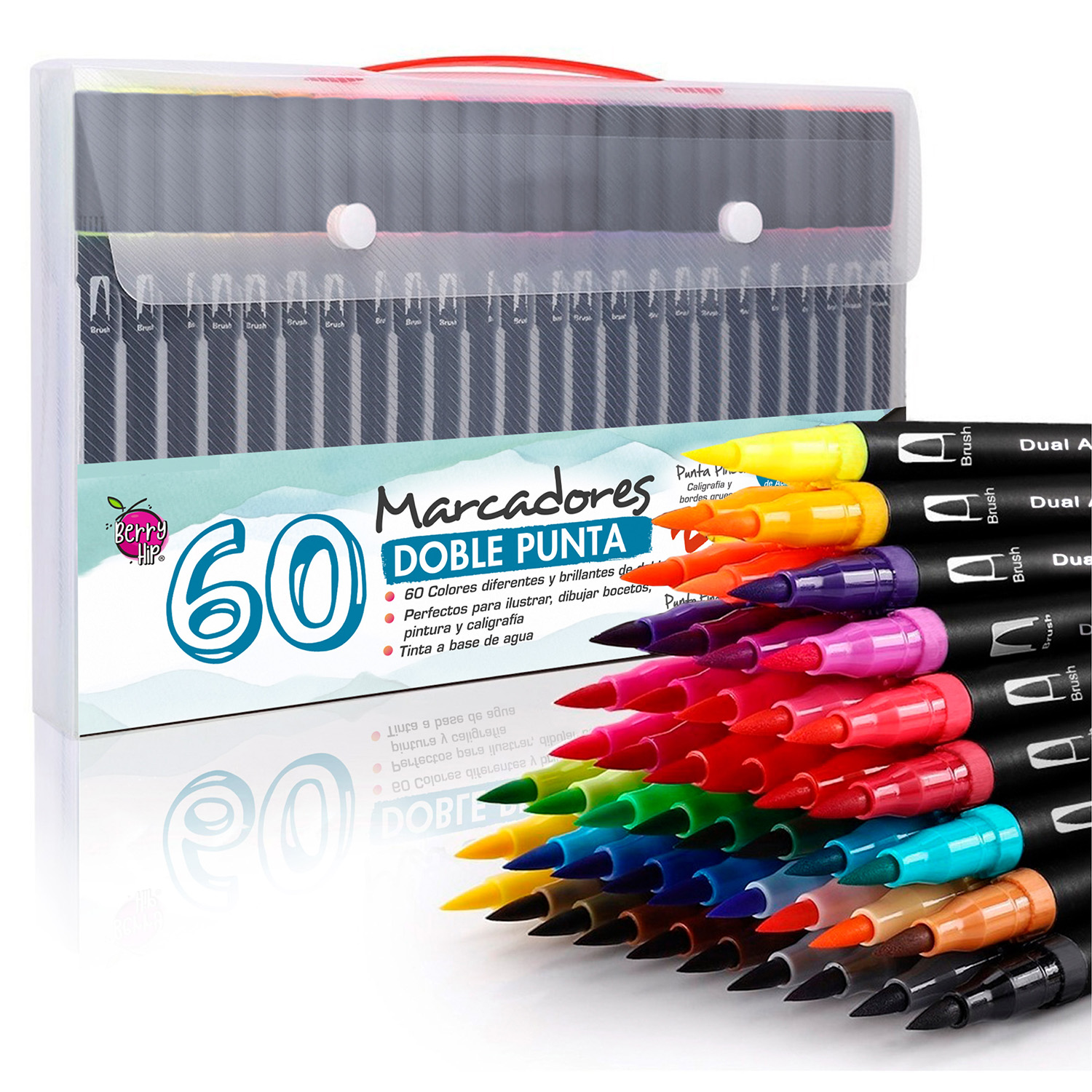 Set De 60 Plumones Punta de Pincel Rotuladores Berry Hip