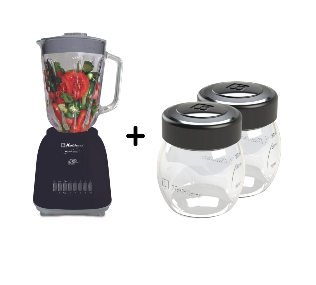 LICUADORA KOBLENZ LKM-5980 VN + 2 PACK DE VASO PURE & SALSA VIDRIO 300ML NEGRO ENDY2