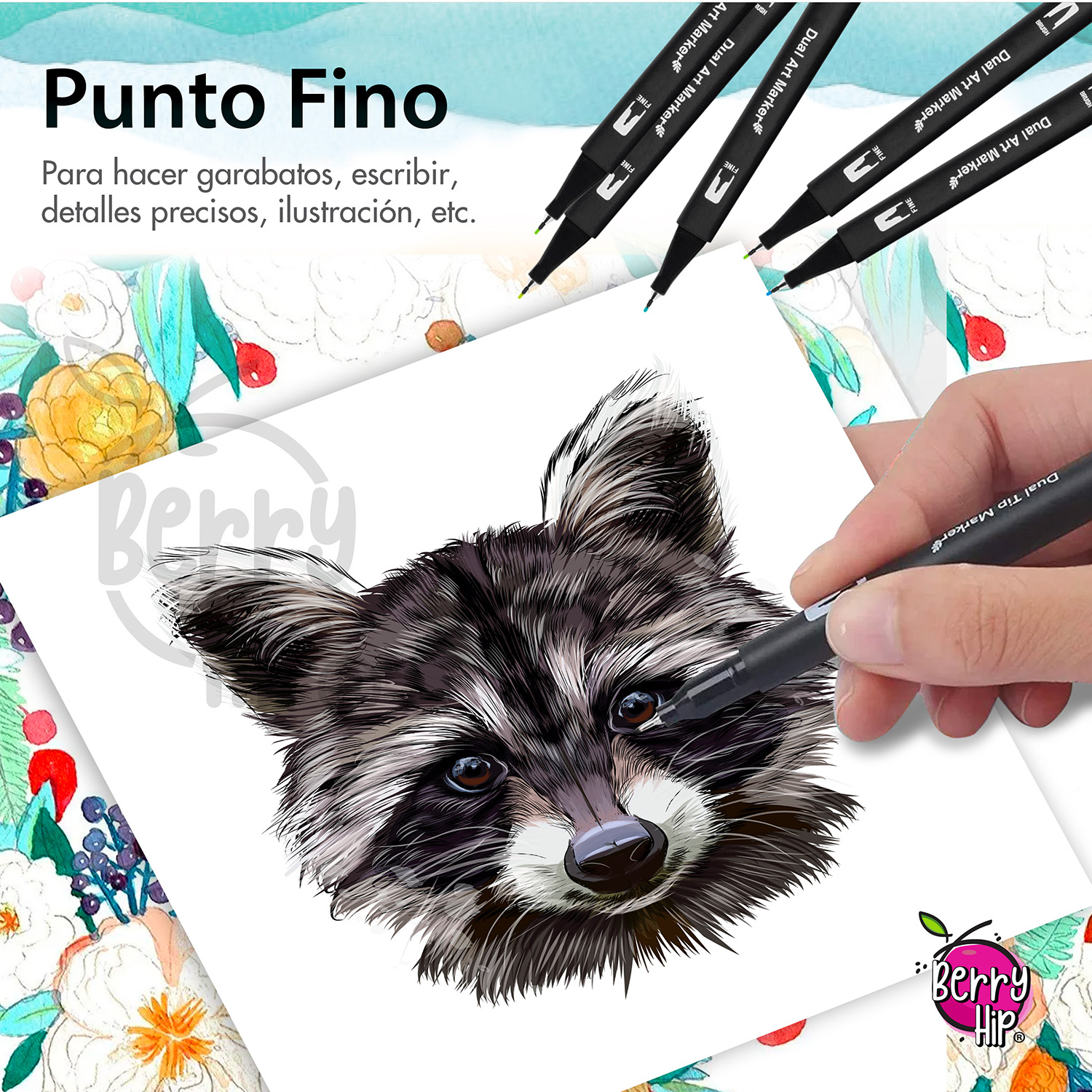 Set De 100 Plumones Punta de Pincel Rotuladores Berry Hip