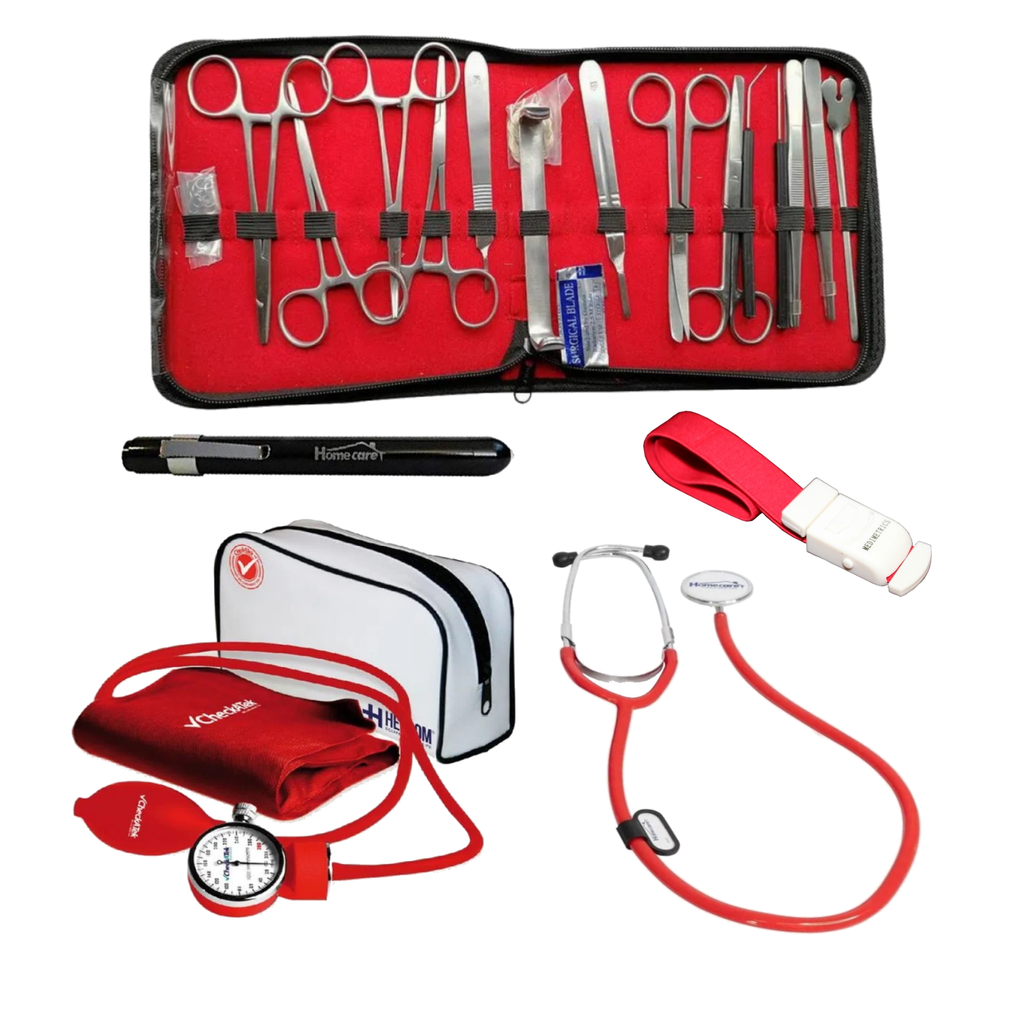 Kit Equipo Estudiante Enfermería Medicina Accesorios Rojo