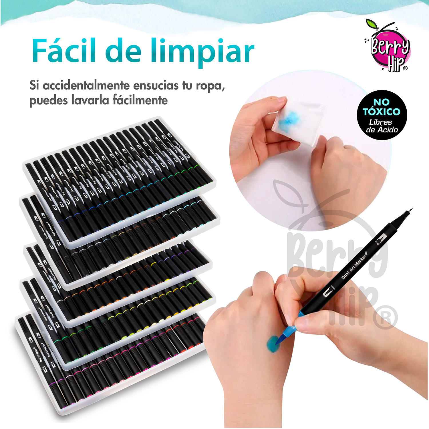Set De 100 Plumones Punta de Pincel Rotuladores Berry Hip