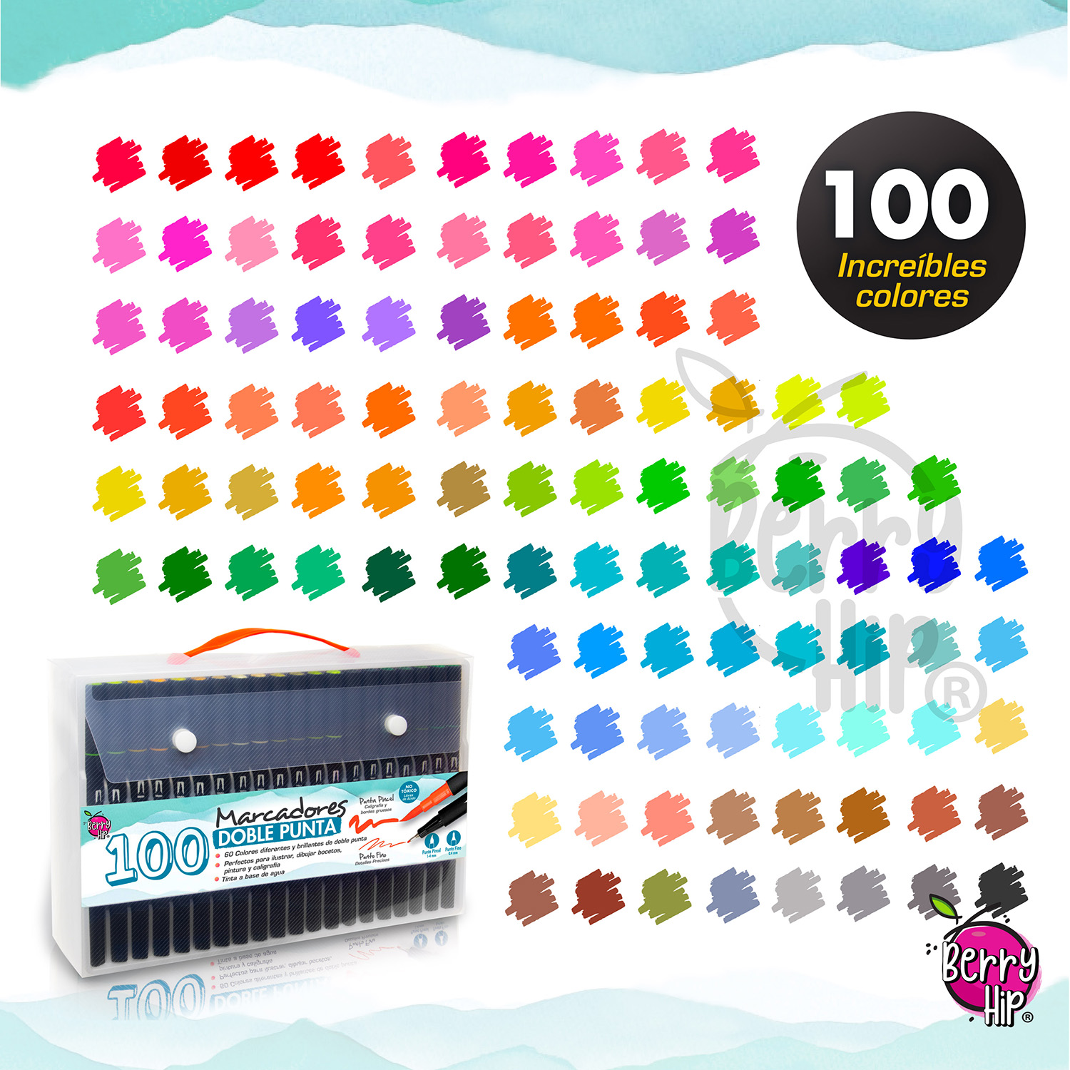Set De 100 Plumones Punta de Pincel Rotuladores Berry Hip
