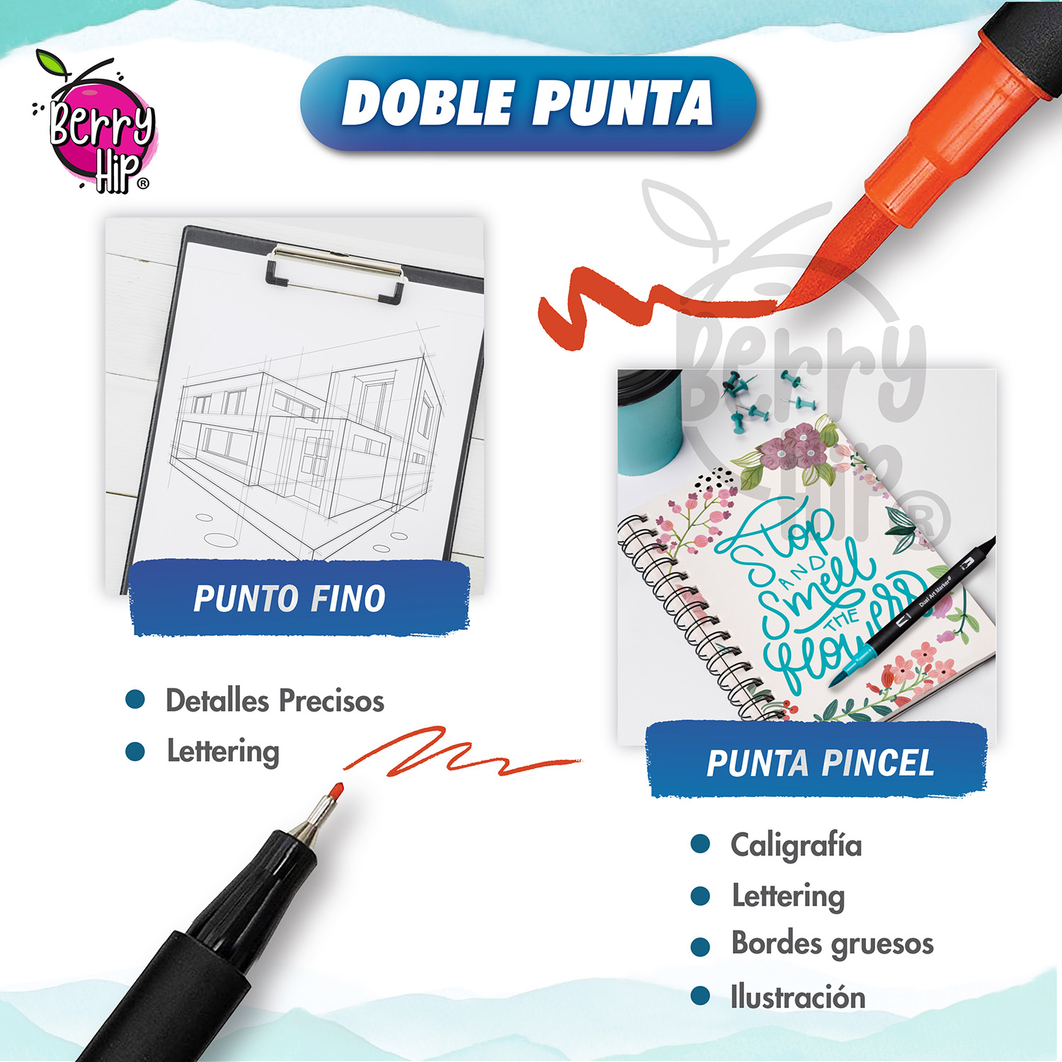 Set De 100 Plumones Punta de Pincel Rotuladores Berry Hip