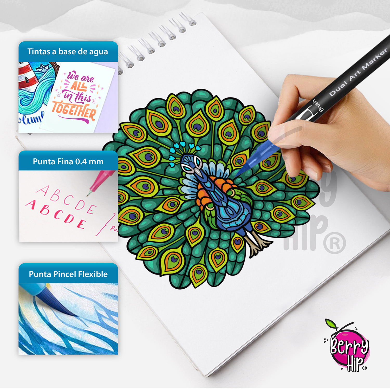 Set De 100 Plumones Punta de Pincel Rotuladores Berry Hip