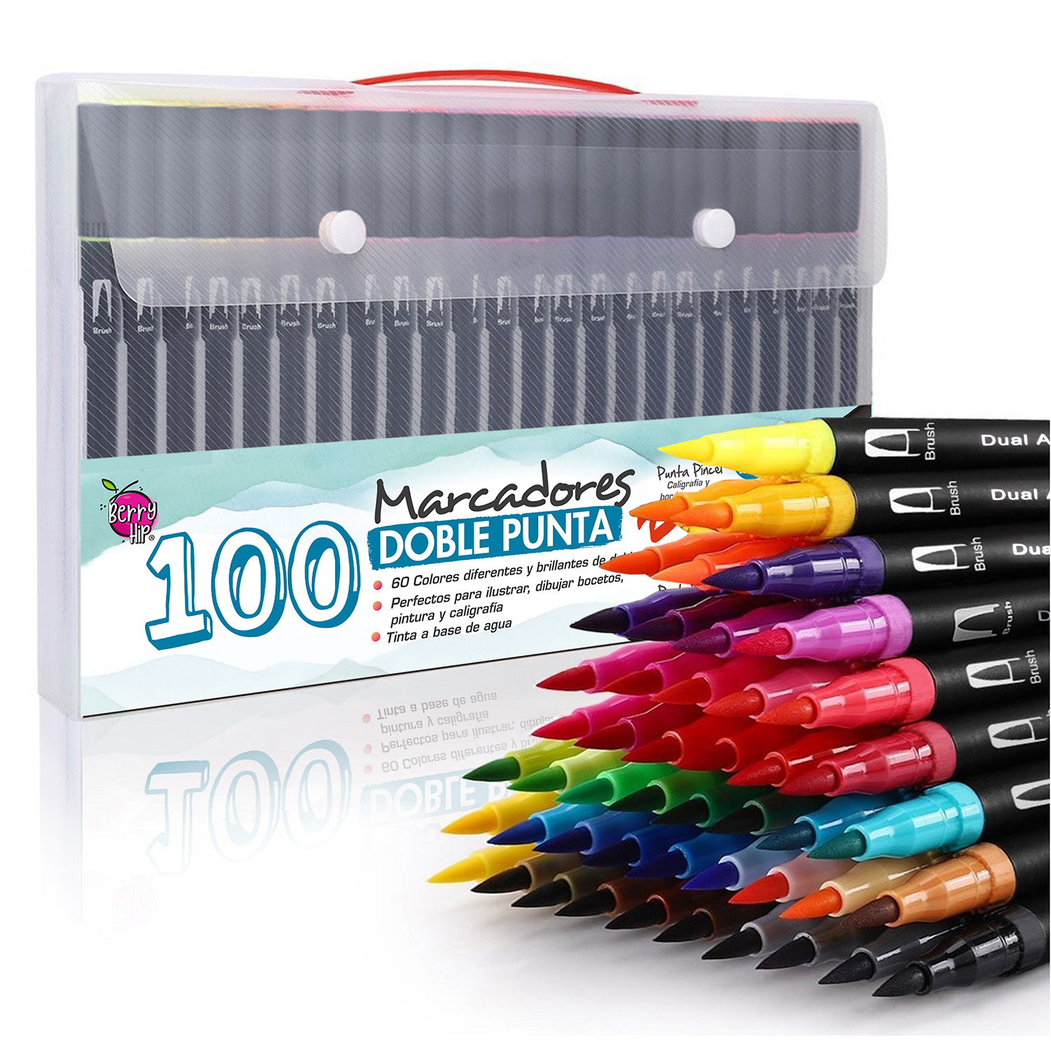 Set De 100 Plumones Punta de Pincel Rotuladores Berry Hip
