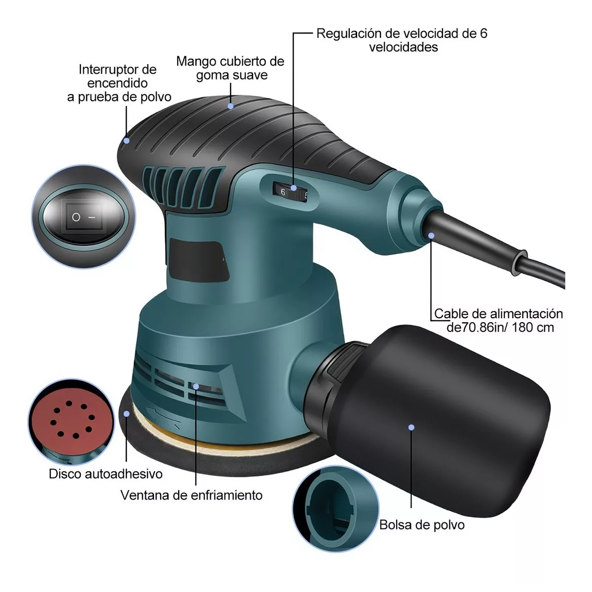 Lijadora Orbital Profesional Para Muebles De Madera 300w110v Verde