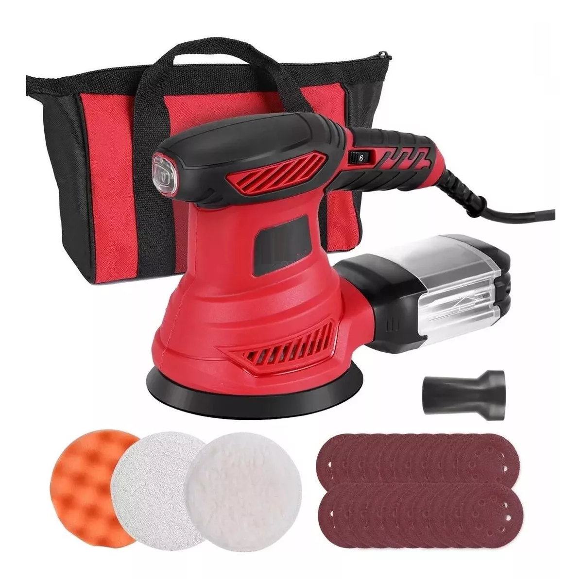 Kit Lijadora Roto Orbital Circular/pulidor Con 20 Papel De Lija Rojo