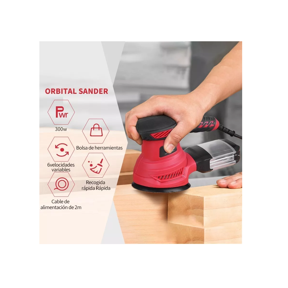 Kit Lijadora Roto Orbital Circular/pulidor Con 20 Papel De Lija Rojo