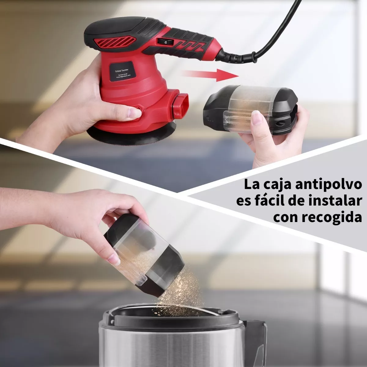 Kit Lijadora Roto Orbital Circular/pulidor Con 20 Papel De Lija Rojo