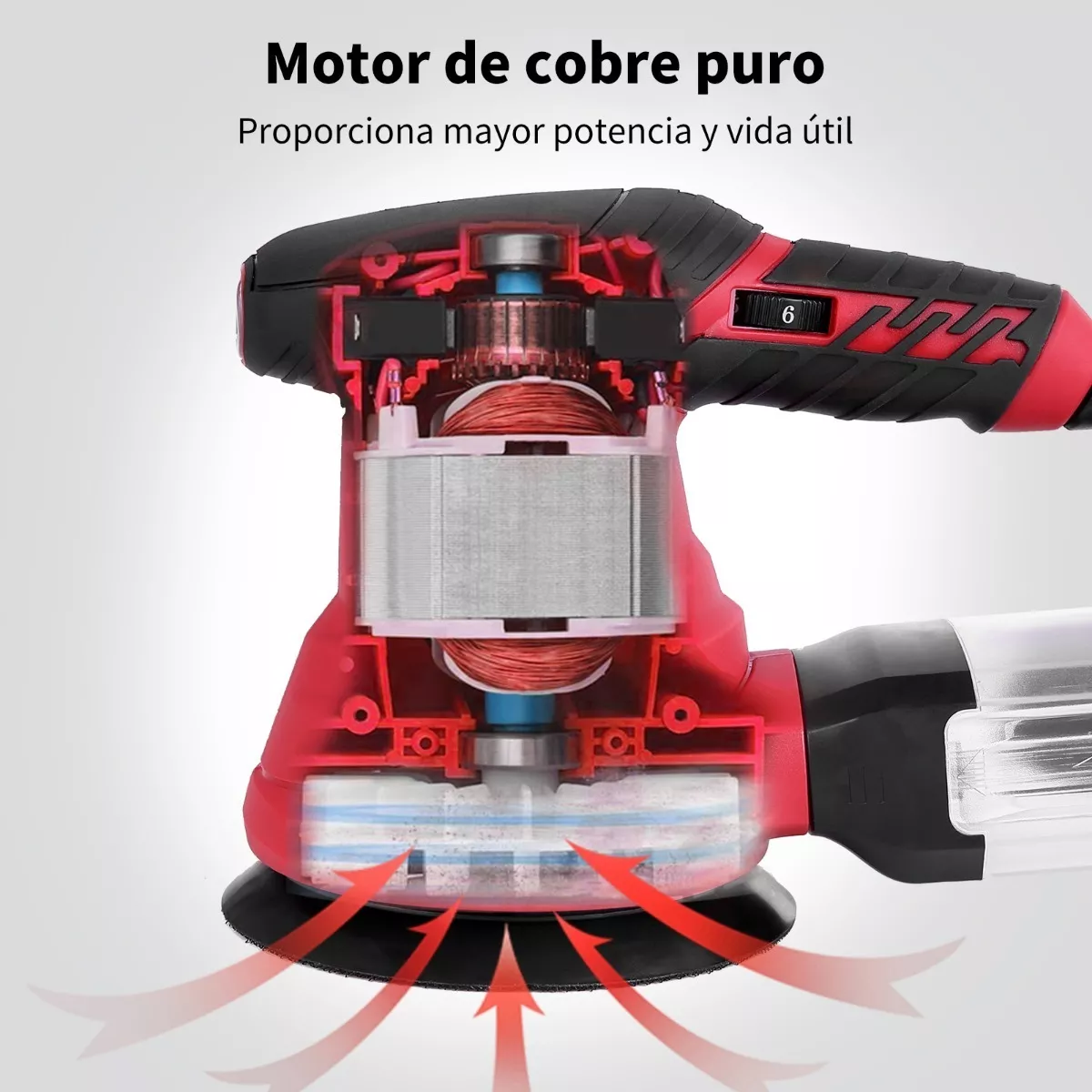 Kit Lijadora Roto Orbital Circular/pulidor Con 20 Papel De Lija Rojo