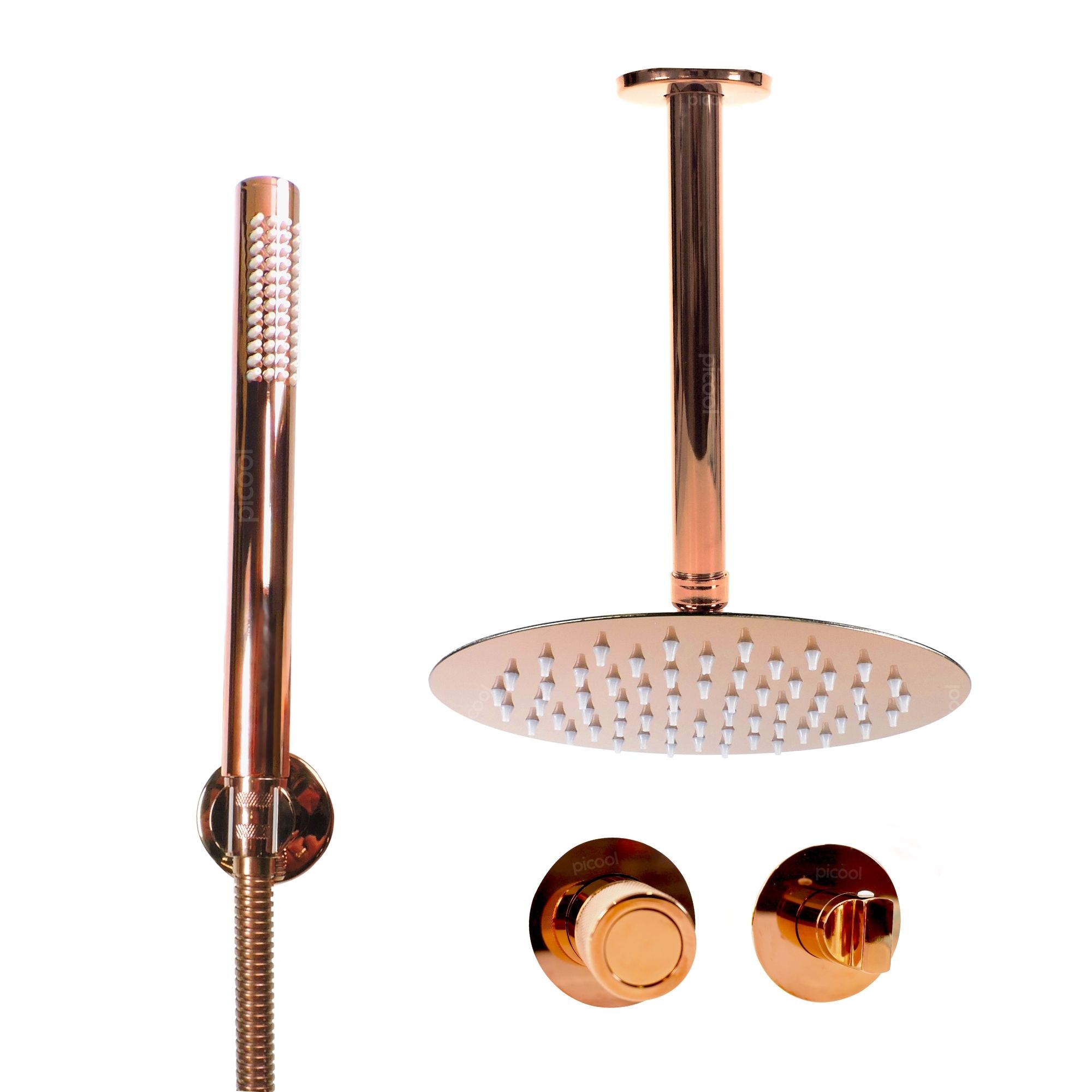Kit Regadera Tipo Lluvia Redonda Rosa Con Manerales Teléfono