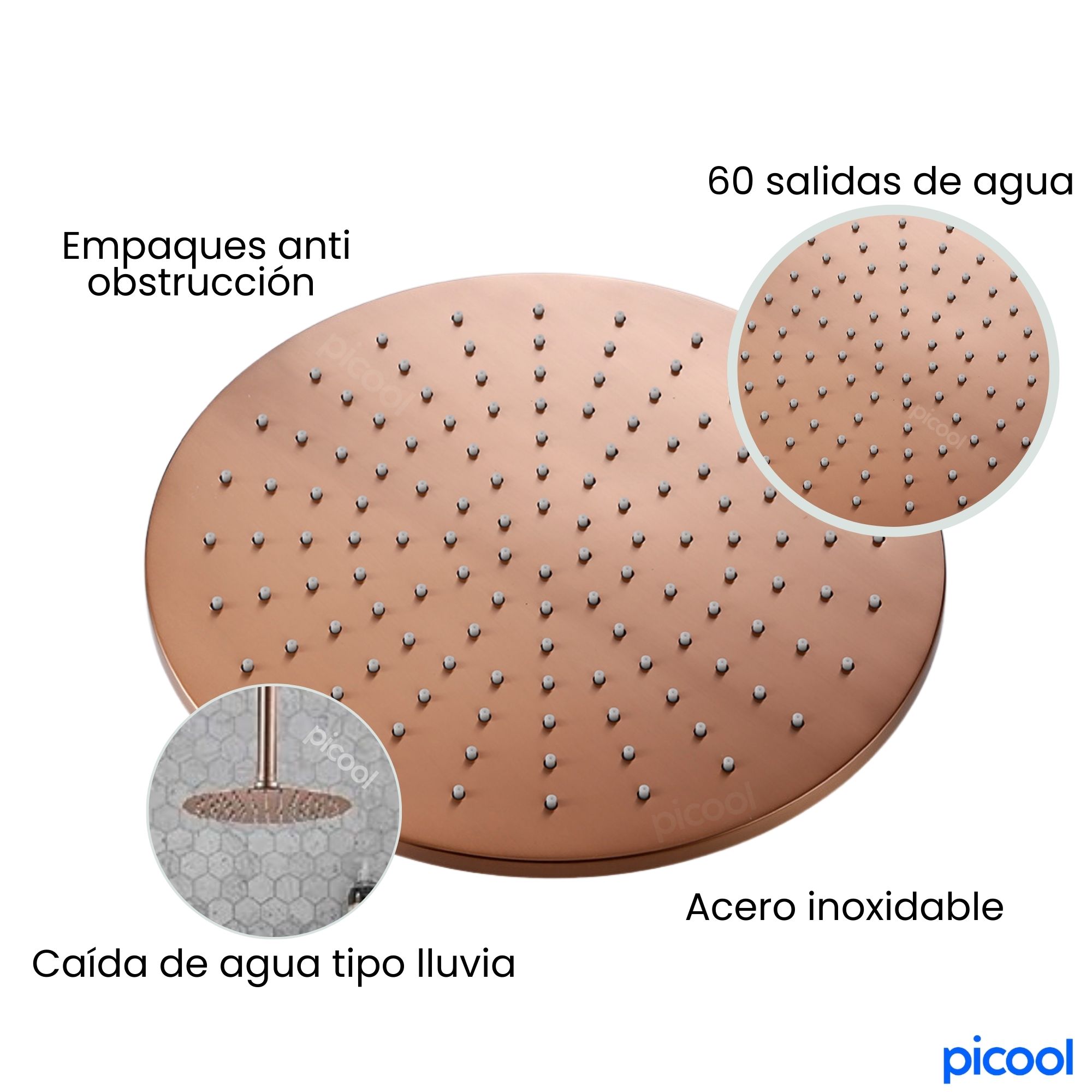 Kit Regadera Tipo Lluvia Redonda Rosa Con Manerales Teléfono