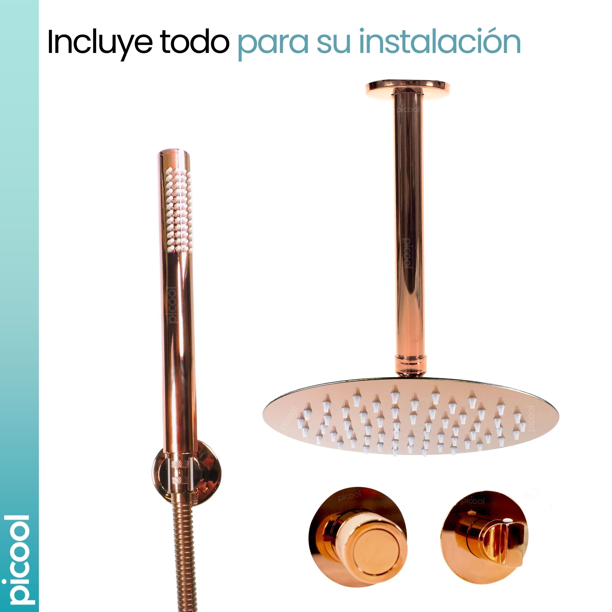 Kit Regadera Tipo Lluvia Redonda Rosa Con Manerales Teléfono