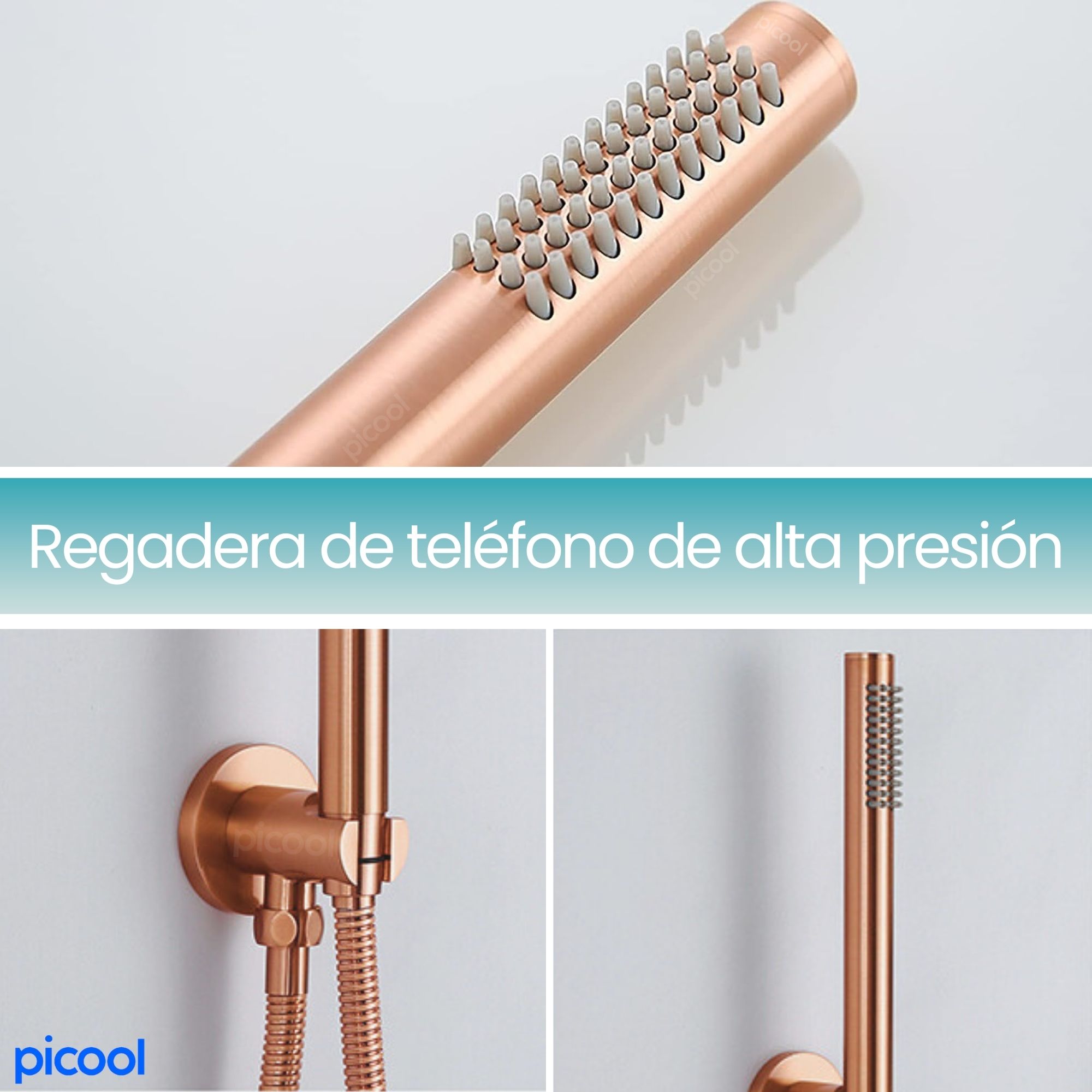 Kit Regadera Tipo Lluvia Redonda Rosa Con Manerales Teléfono